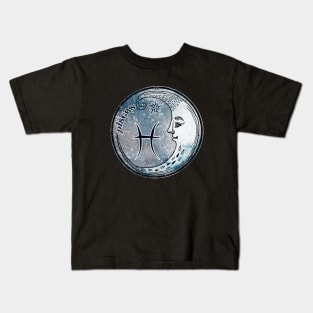 Pisces Moon Sign Astrology Zodiac Symbol Stars and Crescent Moon Kids T-Shirt